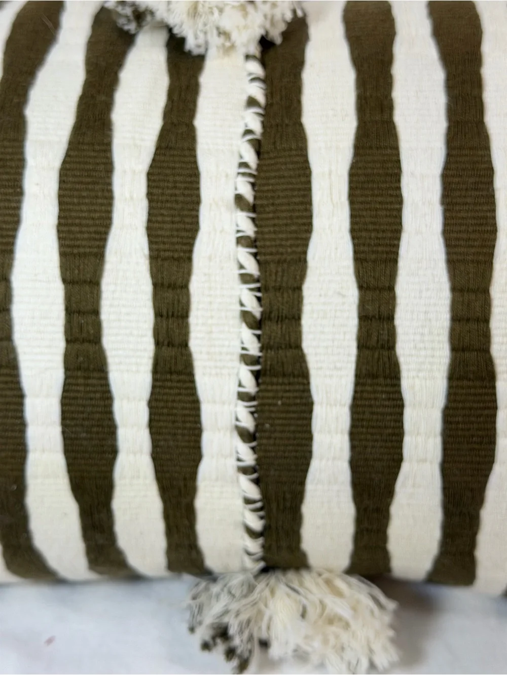 Archive NY Antigua 12x20 Inch Green & Cream Striped With Tassels Lumbar Pillow